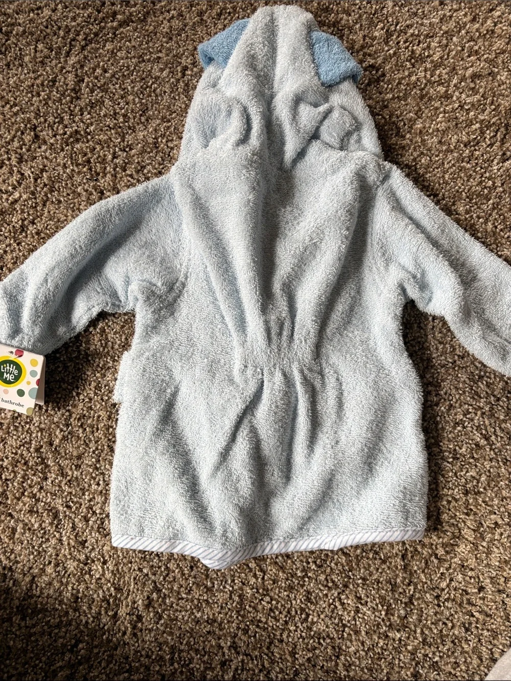 Little Me Baby Blue Plush Hooded Robe with Belt and Pockets